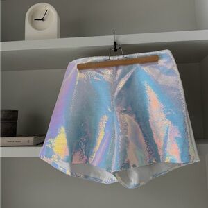Iridescent Sequin Women’s Shorts - Holographic Silver